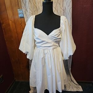 NWT SHIRRED WRAP-EFFECT COTTON-POPLIN MINI DRESS size medium womens